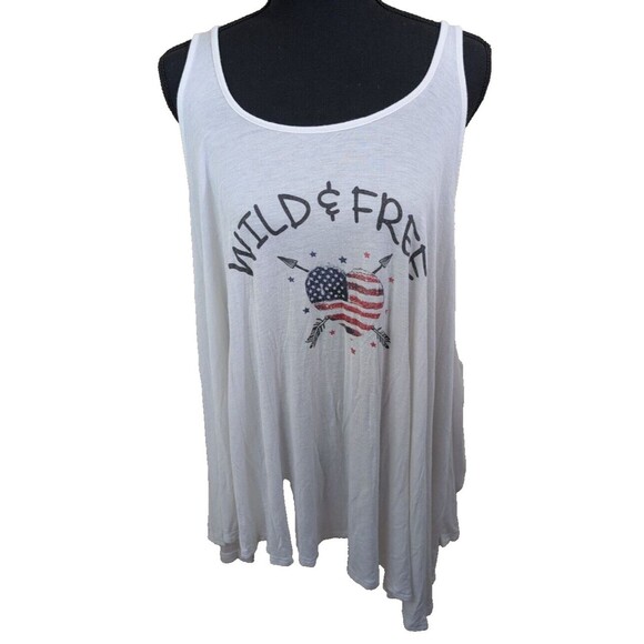 Paper Crane Tank Top Wild & Free Flowy Asymmetrical American Patriotic Medium - Picture 1 of 8